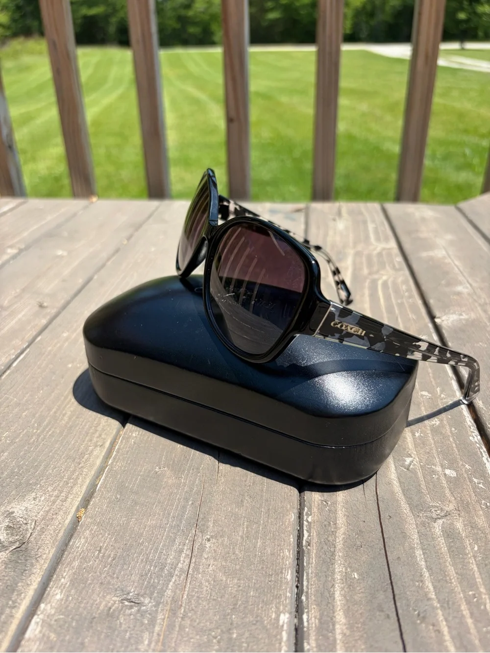 COACH OVERSIZED DESIGNER BLACK CRYSTAL MOSAIC SUNGLASSES 58-18-135 W/case